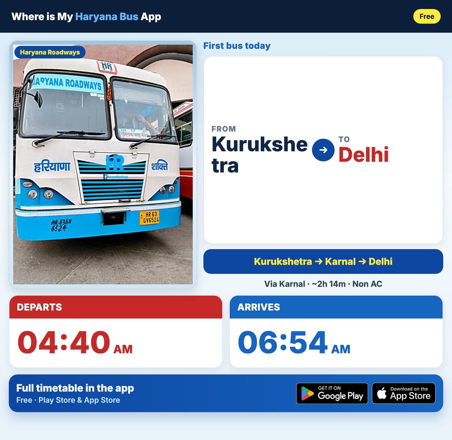 Kurukshetra to Delhi Bus Timings and Schedule