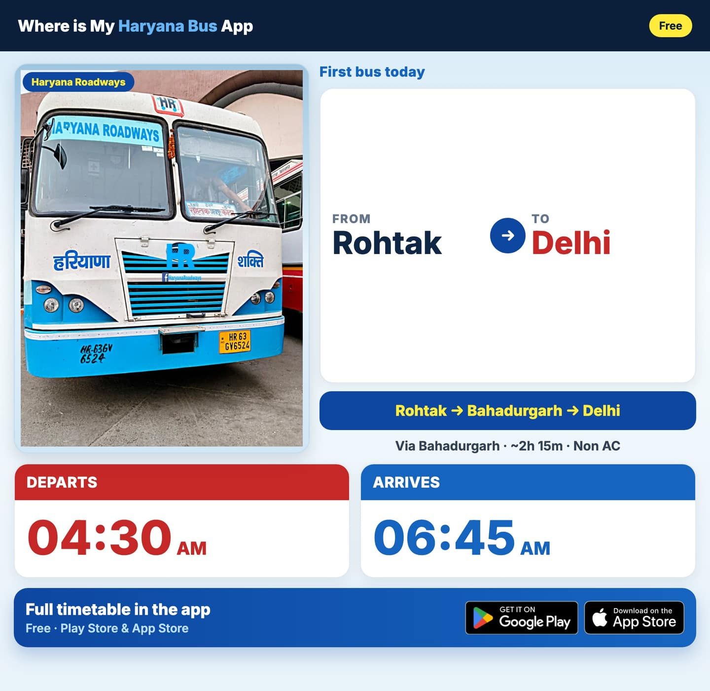 Rohtak to Delhi Bus Timings — Haryana Roadways Routes
